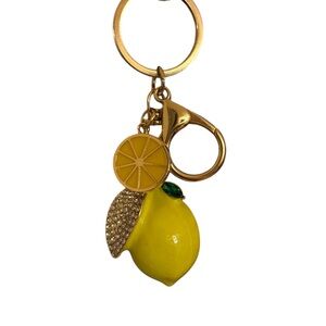 Yellow Lemon Keychain with Gold Hardware